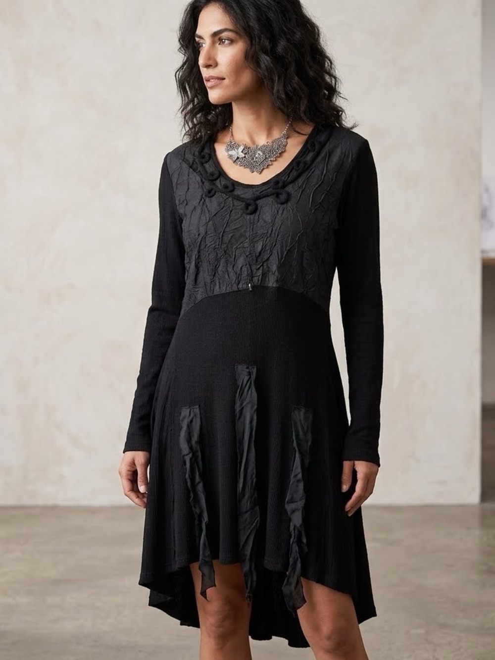 Caty Lesca  Edgy Goth Multiple Material Mini Dress